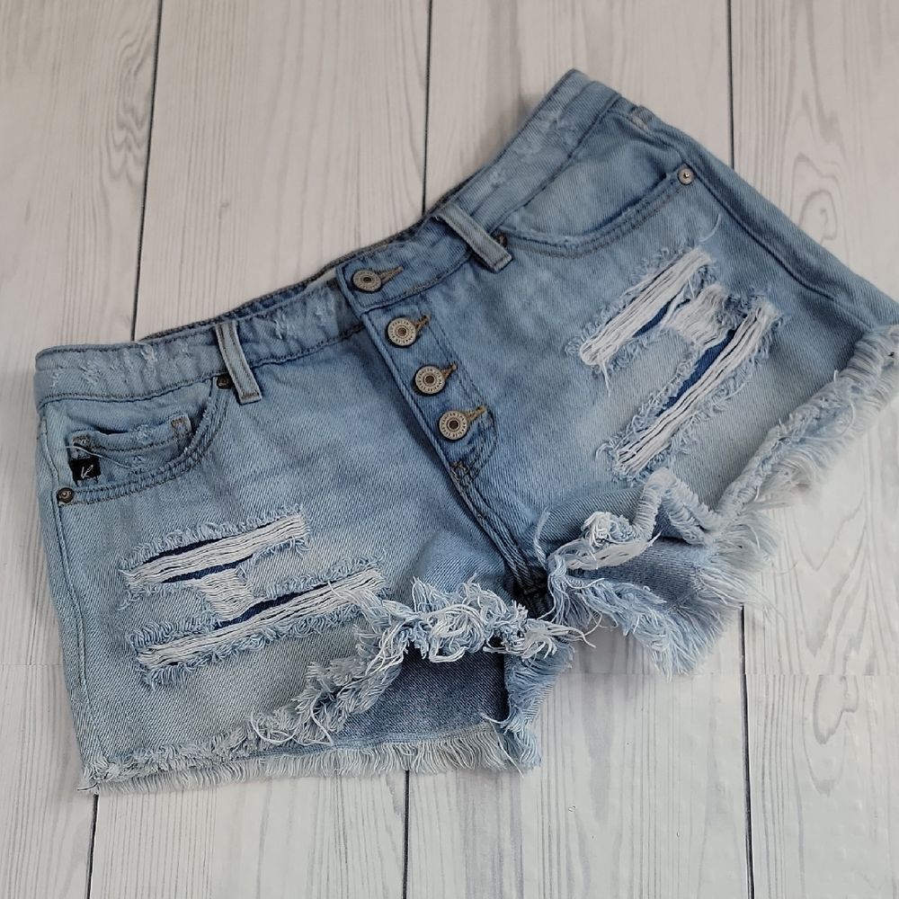 KanCan Blue Denim Shorts Lightwash Distressed Women's Size Waist 26"